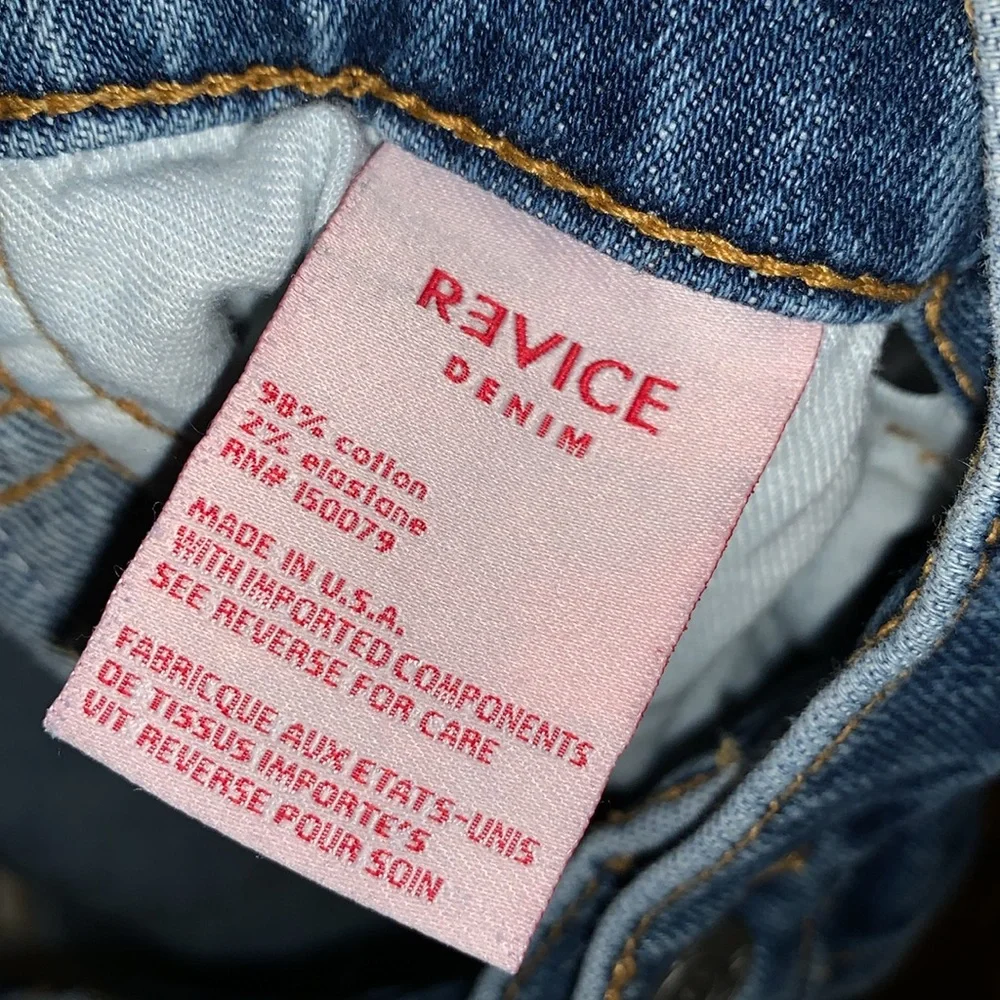 REVICE High Rise Red White Racer Stripe Raw Edge Blue Denim Short Shorts